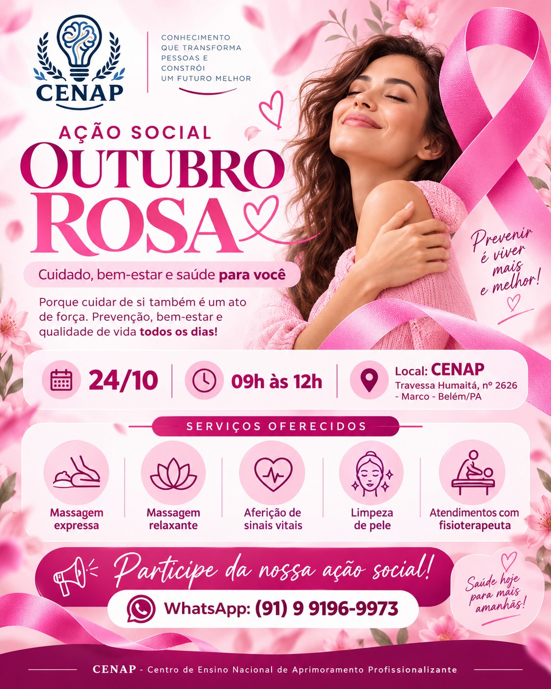 Cartaz oficial de divulgação da Ação Social de Outubro Rosa do CENAP.